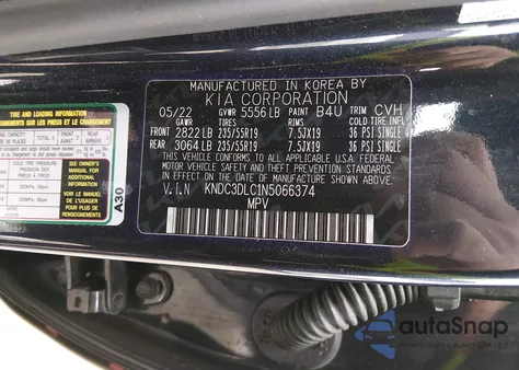 2022 Kia Ev6 Wind z USA, uszkodzony, nr VIN KNDC3DLC1N5066374